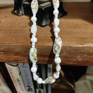 White Vintage Beaded Necklace Japanese Pattern